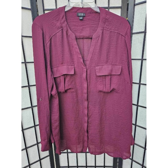ANA A NEW APPROACH V-Neck Long Sleeve Blouse – Burgundy - Picture 2 of 6